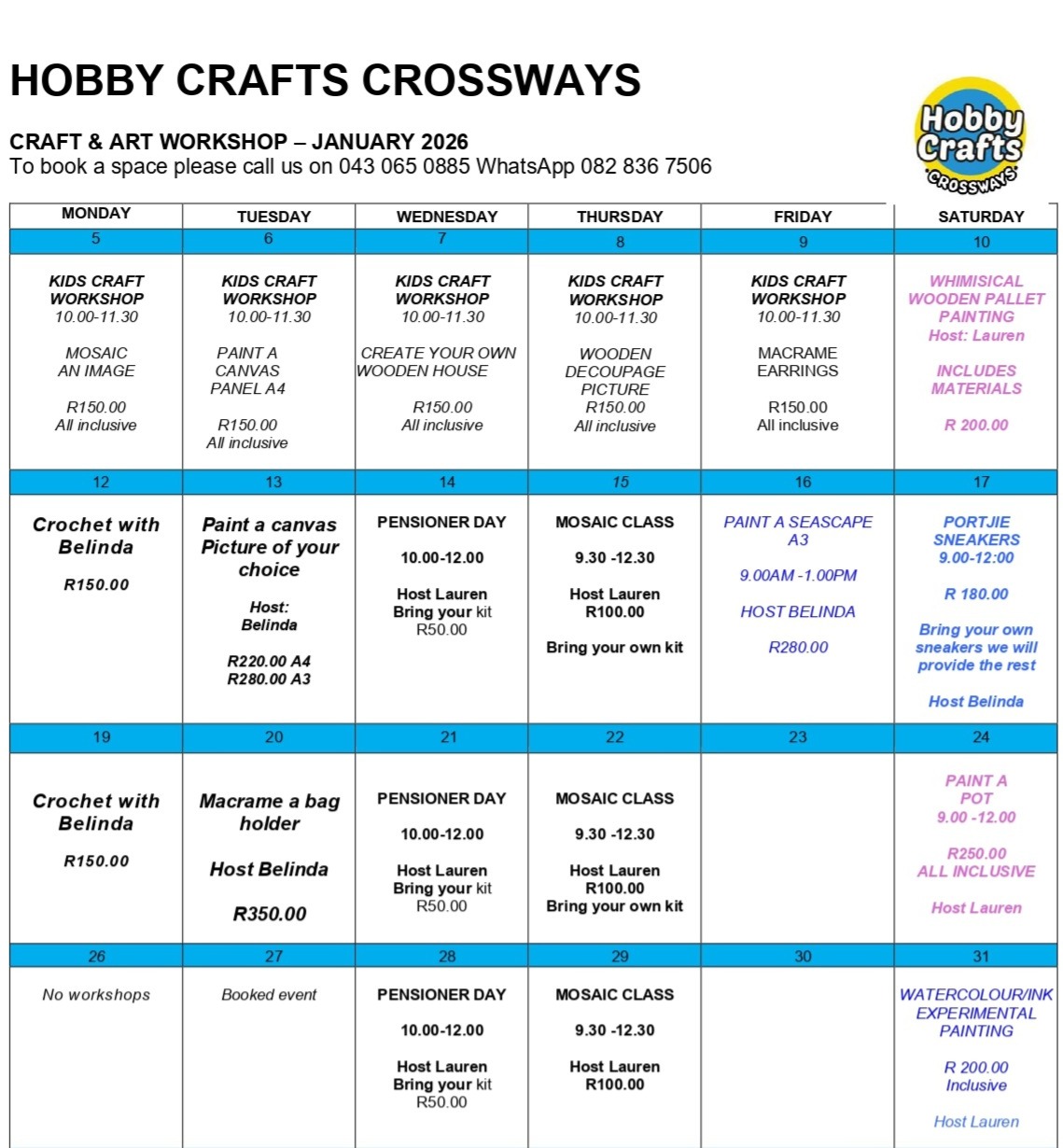 HOBBY CRAFTS ARTS AND CRAFTS WORKSHOP CROSSWAYS JANUARY 2026 JPEG